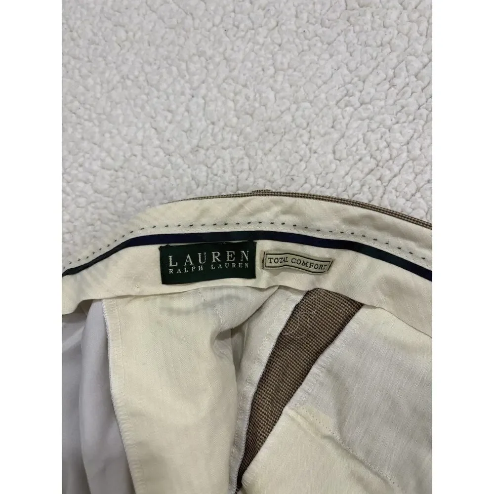 Lauren Ralph Lauren Mens Wool Dress Pants Total Comfort Pleated Cuff 36X30 Brown
